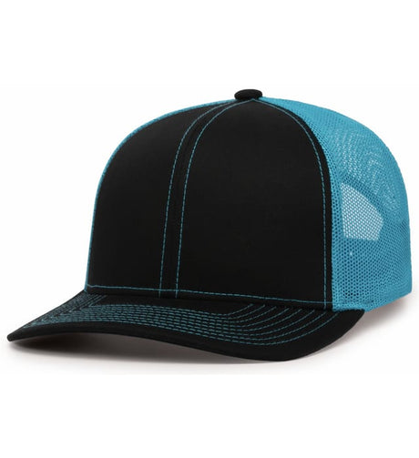 Pacific Headwear Trucker Snapback Cap | Pacific Headwear 104C Black/Neon Blue/Black OSFM Caps