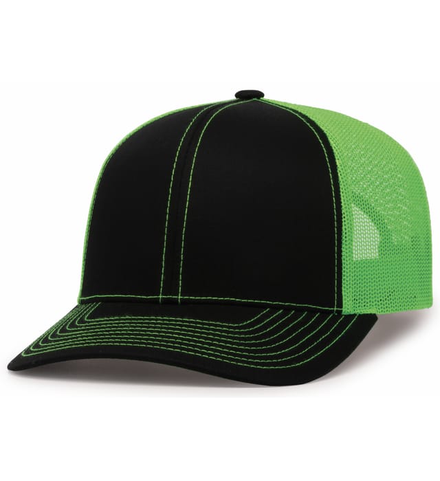 Pacific Headwear Trucker Snapback Cap | Pacific Headwear 104C Black/Neon Green/Black OSFM Caps