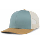 Pacific Headwear Trucker Snapback Cap | Pacific Headwear 104C Smoke Blue/Beige/Amber Gold OSFM Caps