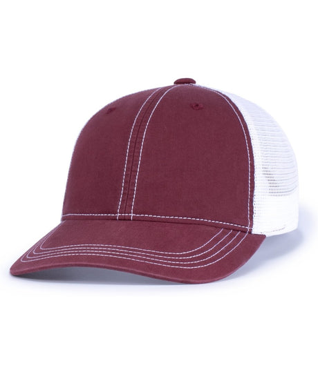 Pacific Headwear Vintage Trucker Snapback Cap - Pacific Headwear V67 MAROON/WHITE/MAROON OS