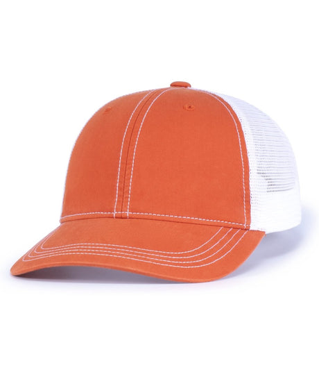 Pacific Headwear Vintage Trucker Snapback Cap - Pacific Headwear V67 ORANGE/WHITE/ORANGE OS