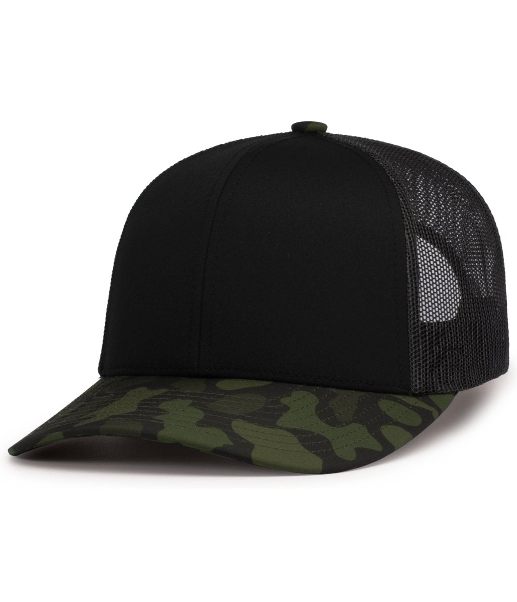 Pacific Headwear WEEKENDER DUCK CAMO TRUCKER SNAPBACK CAP - Pacific Headwear P686 BLACK/LT CHARCOAL/WOODLAND OS