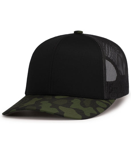 Pacific Headwear WEEKENDER DUCK CAMO TRUCKER SNAPBACK CAP - Pacific Headwear P686 BLACK/LT CHARCOAL/WOODLAND OS
