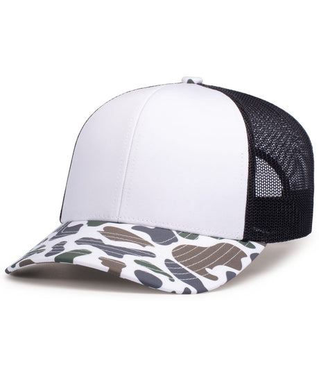 Pacific Headwear WEEKENDER DUCK CAMO TRUCKER SNAPBACK CAP - Pacific Headwear P686 BONE/LIGHT CHARCOAL/TIMBERLINE OS