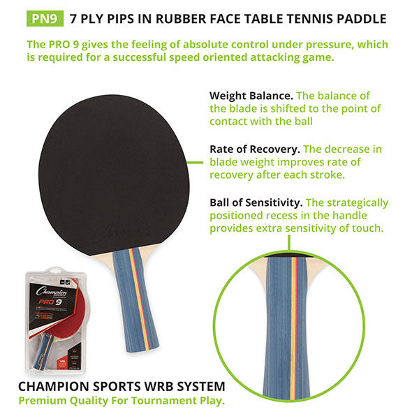 Champion Sports 7-PLY PIPS IN RUBBER FACE TABLE TENNIS PADDLE 4-4-7