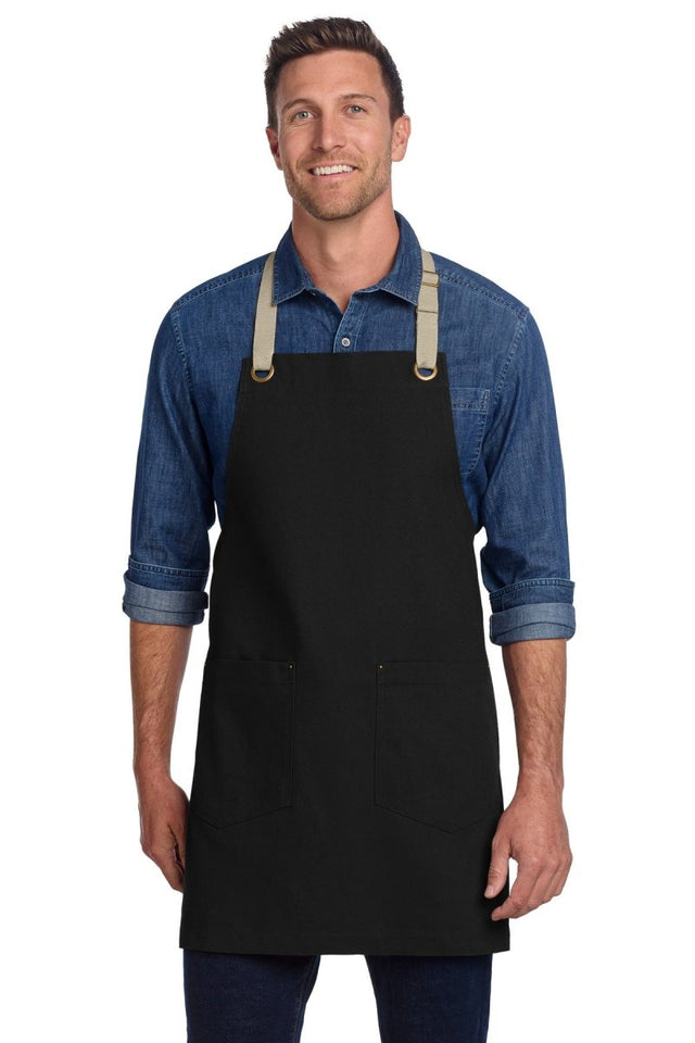 Port Authority ® Canvas Full - Length Two - Pocket Apron A815 - Port Authority A815 Black/ Stone OSFA Aprons