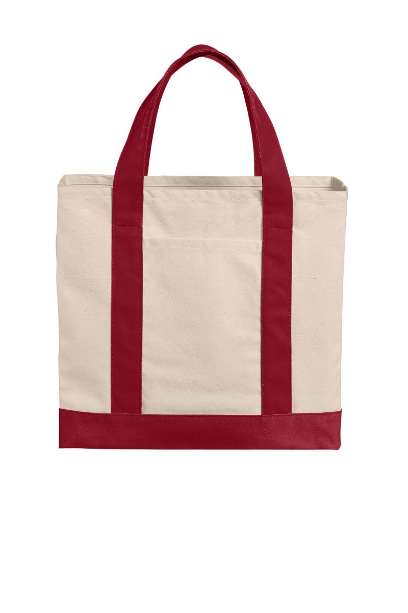 Port Authority ® Cotton Canvas Two - Tone Tote BG429 - Port Authority BG429 Natural/ Deep Red OSFA Tote Bags