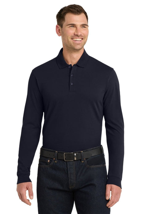 Port Authority ® EZCotton ® Long Sleeve Polo. K8000LS - Port Authority K8000LS Navy XS Polos/Knits