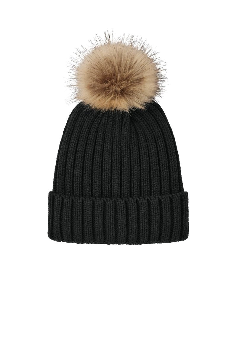 Port Authority ® Faux Fur Pom Beanie C990 - Port Authority C990 Deep Black OSFA Beanies