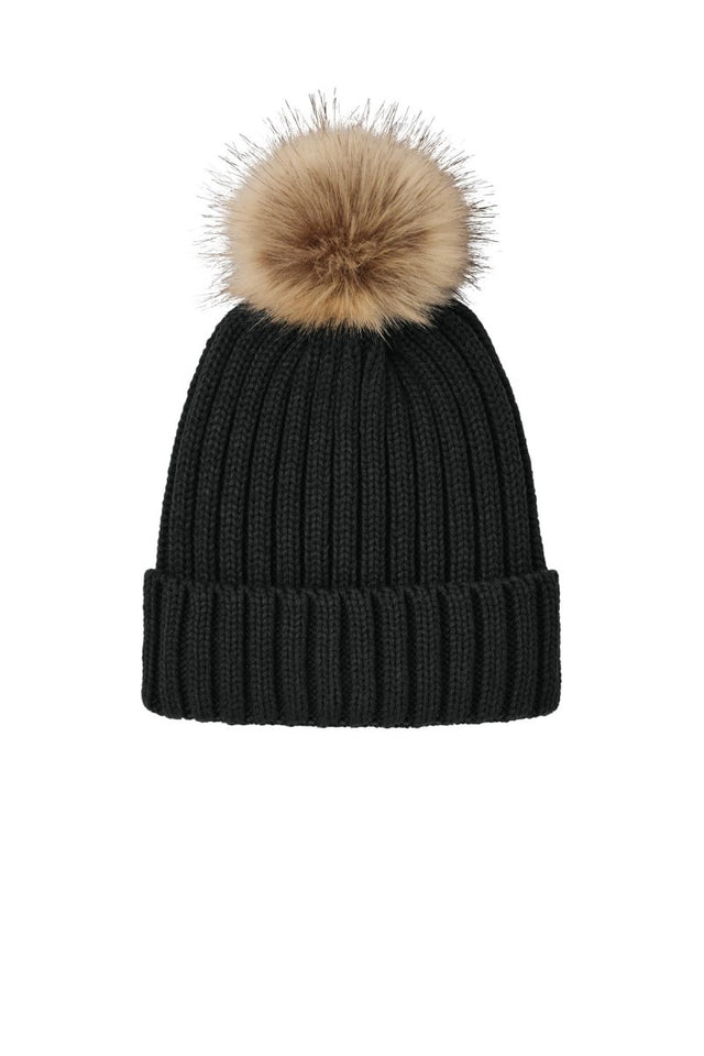 Port Authority ® Faux Fur Pom Beanie C990 - Port Authority C990 Deep Black OSFA Beanies