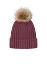 Port Authority ® Faux Fur Pom Beanie C990 - Port Authority C990 Rosewood OSFA Beanies