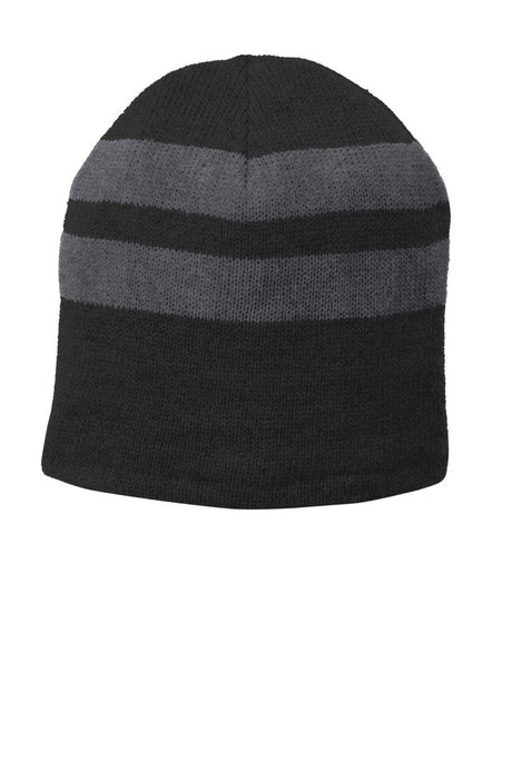 Port Authority ® Fleece - Lined Striped Beanie Cap. C922 - Port & Company C922 Black/ Athletic Oxford OSFA Beanies