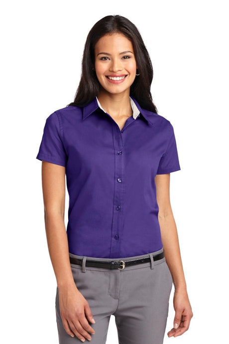 Port Authority L508 Women's Short Sleeve Easy Care Shirt - Port Authority L508 Purple/ Light Stone XS Women's