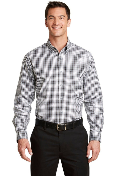 Port Authority ® Long Sleeve Gingham Easy Care Shirt. S654 - Port Authority S654 Black/ Charcoal XS Woven Shirts