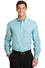 Port Authority ® Long Sleeve Gingham Easy Care Shirt. S654 - Port Authority S654 Green/ Aqua XS Woven Shirts