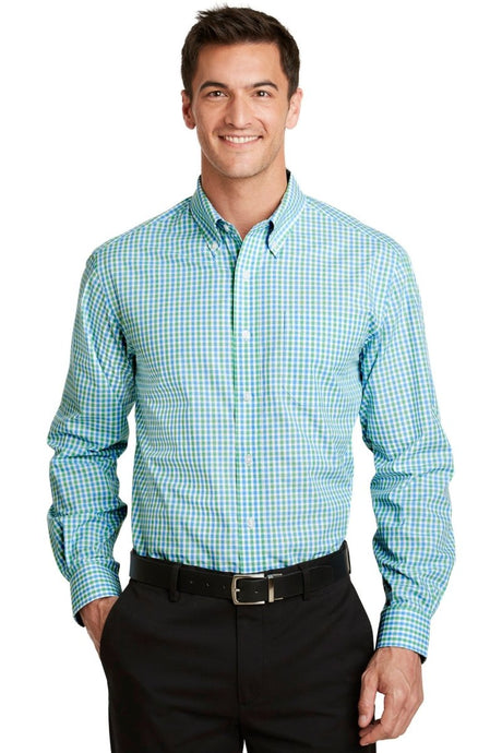 Port Authority ® Long Sleeve Gingham Easy Care Shirt. S654 - Port Authority S654 Green/ Aqua XS Woven Shirts