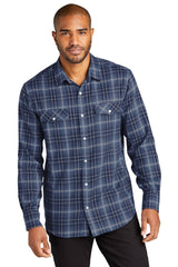 Port Authority ® Long Sleeve Ombre Plaid Shirt W672 - Port Authority W672 True Navy XS Woven Shirts