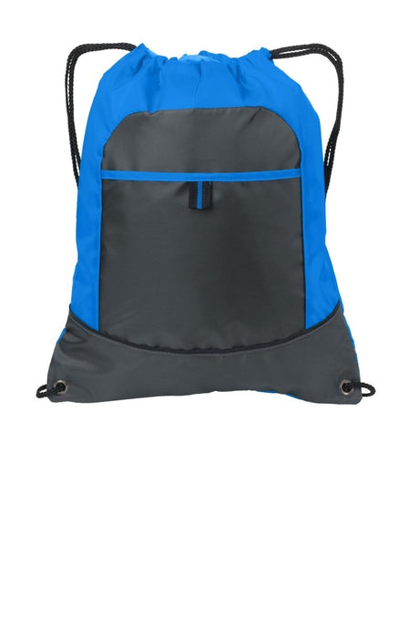 Port Authority ® Pocket Cinch Pack. BG611 - Port Authority BG611 Brilliant Blue/ Deep Smoke OSFA Drawstring Bags