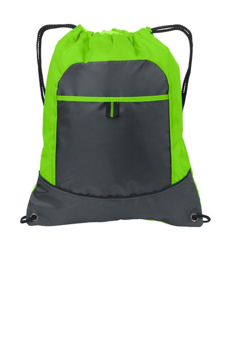 Port Authority ® Pocket Cinch Pack. BG611 - Port Authority BG611 Lime/ Deep Smoke OSFA Drawstring Bags