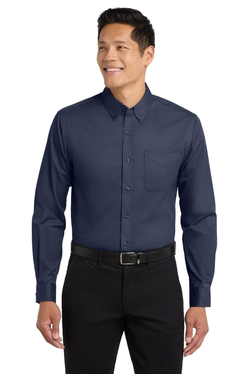 Port Authority TLS608 Tall Long Sleeve Easy Care Shirt – Wholesale Dress Shirt Navy/ Light Stone LT Tall