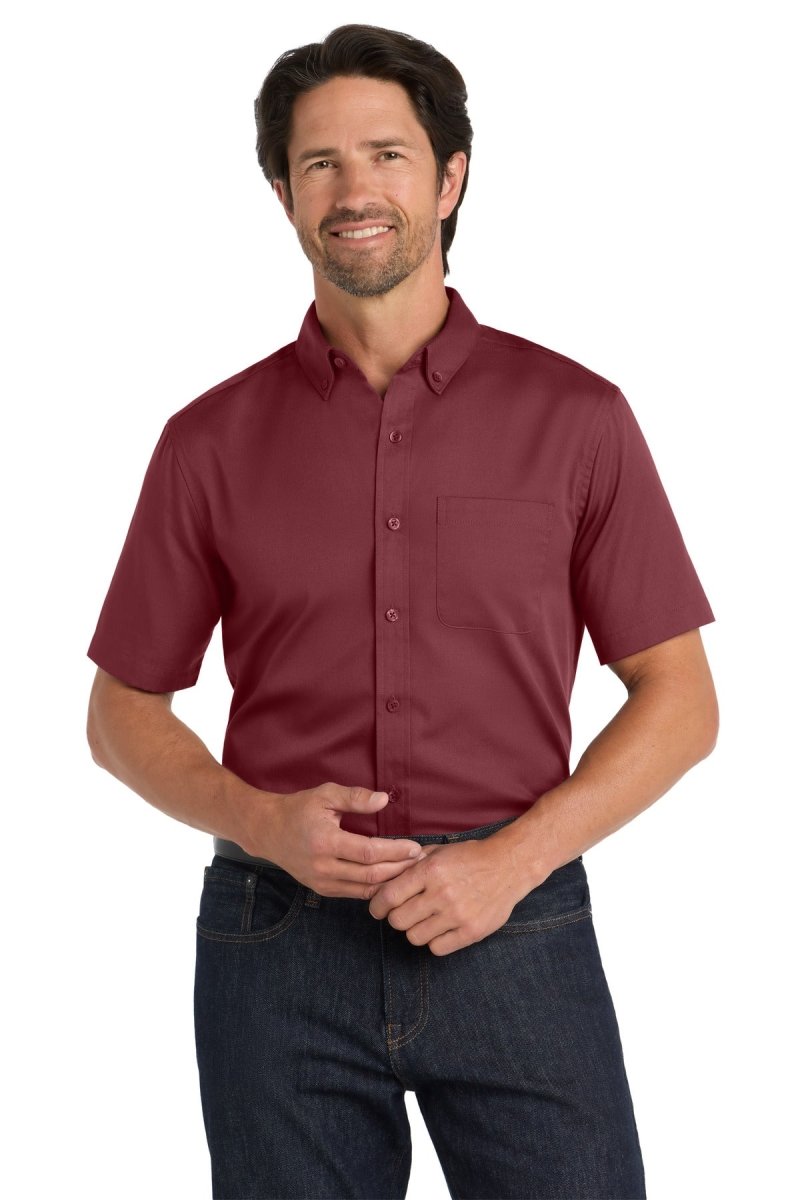 Port Authority W809 Short Sleeve SuperPro React Twill Shirt - Port Authority W809 Burgundy XS Woven Shirts