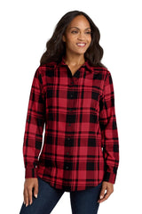 Port Authority ® Women's Plaid Flannel Tunic . LW668 - Port Authority LW668 Engine Red/ Black XS Women's