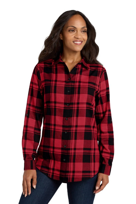 Port Authority ® Women's Plaid Flannel Tunic . LW668 - Port Authority LW668 Engine Red/ Black XS Women's