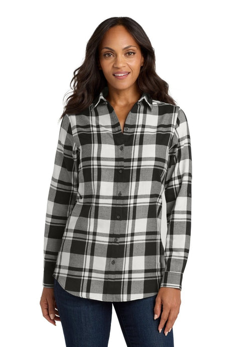 Port Authority ® Women's Plaid Flannel Tunic . LW668 - Port Authority LW668 Snow White/ Black XS Women's