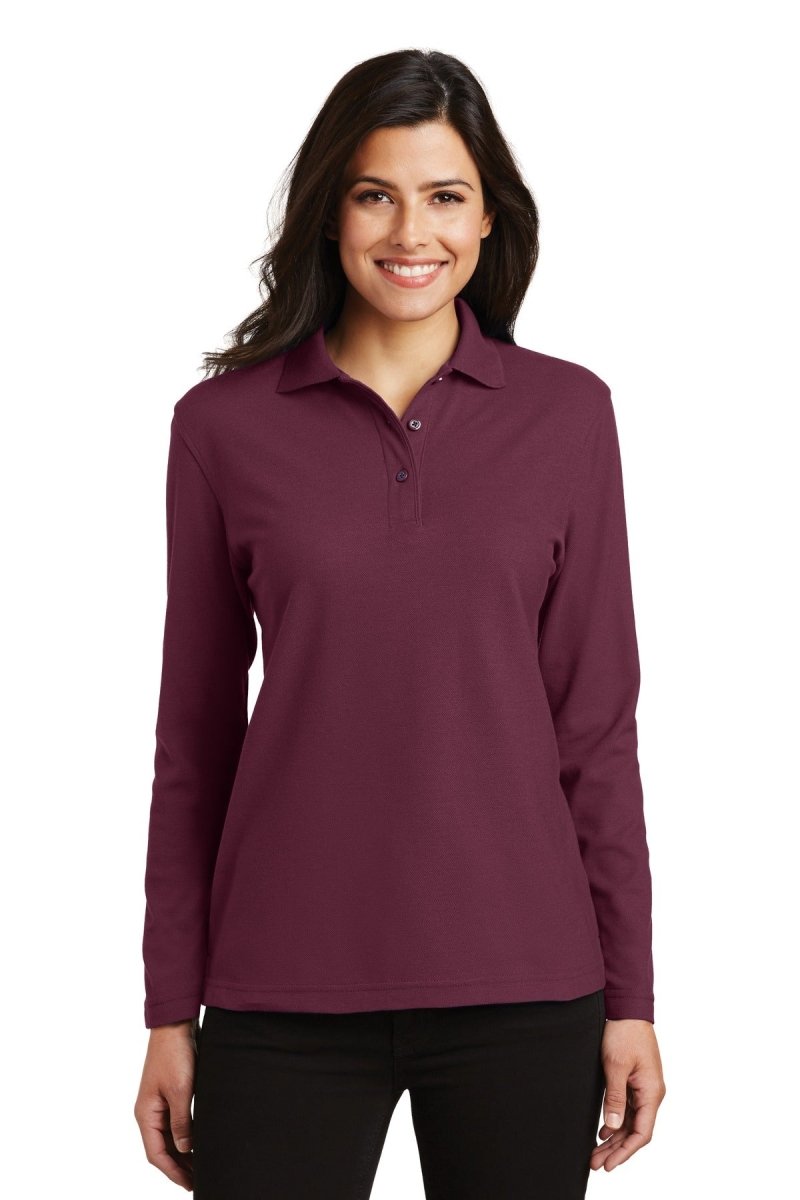 Port Authority ® Women's Silk Touch™ Long Sleeve Polo. L500LS - Port Authority L500LS Burgundy XS Polos/Knits