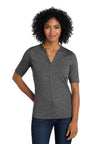 Port Authority ® Women's Stretch Heather Open Neck Top LK583 - Port Authority LK583 Black/ Thunder Grey XS Polos/Knits