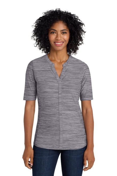 Port Authority ® Women's Stretch Heather Open Neck Top LK583 - Port Authority LK583 Graphite/ White XS Polos/Knits