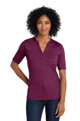 Port Authority ® Women's Stretch Heather Open Neck Top LK583 - Port Authority LK583 Violet Purple/ Black XS Polos/Knits