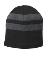 Port & Co ™ Fleece - Lined Striped Beanie Cap. C922 - Port & Company C922 Black/ Athletic Oxford OSFA Beanies