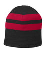 Port & Co ™ Fleece - Lined Striped Beanie Cap. C922 - Port & Company C922 Black/ Athletic Red OSFA Beanies