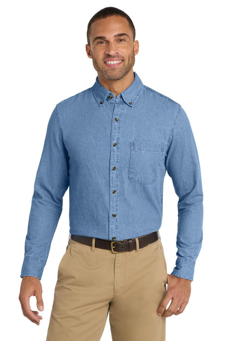 Port & Co ™ Long Sleeve Value Denim Shirt. SP10 - Port & Co SP10 Faded Blue XS Denim Shirts