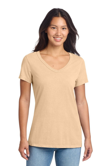 Port & Co ™ Women's Beach Wash ® Garment - Dyed V - Neck Tee LPC099V - Port & Co LPC099V Peach XS Short Sleeve T-Shirts