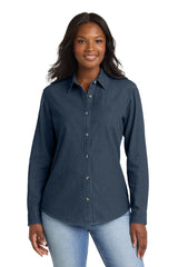 Port & Co ™ Women's Long Sleeve Value Denim Shirt. LSP10 - Port & Co LSP10 Ink Blue XS Women's