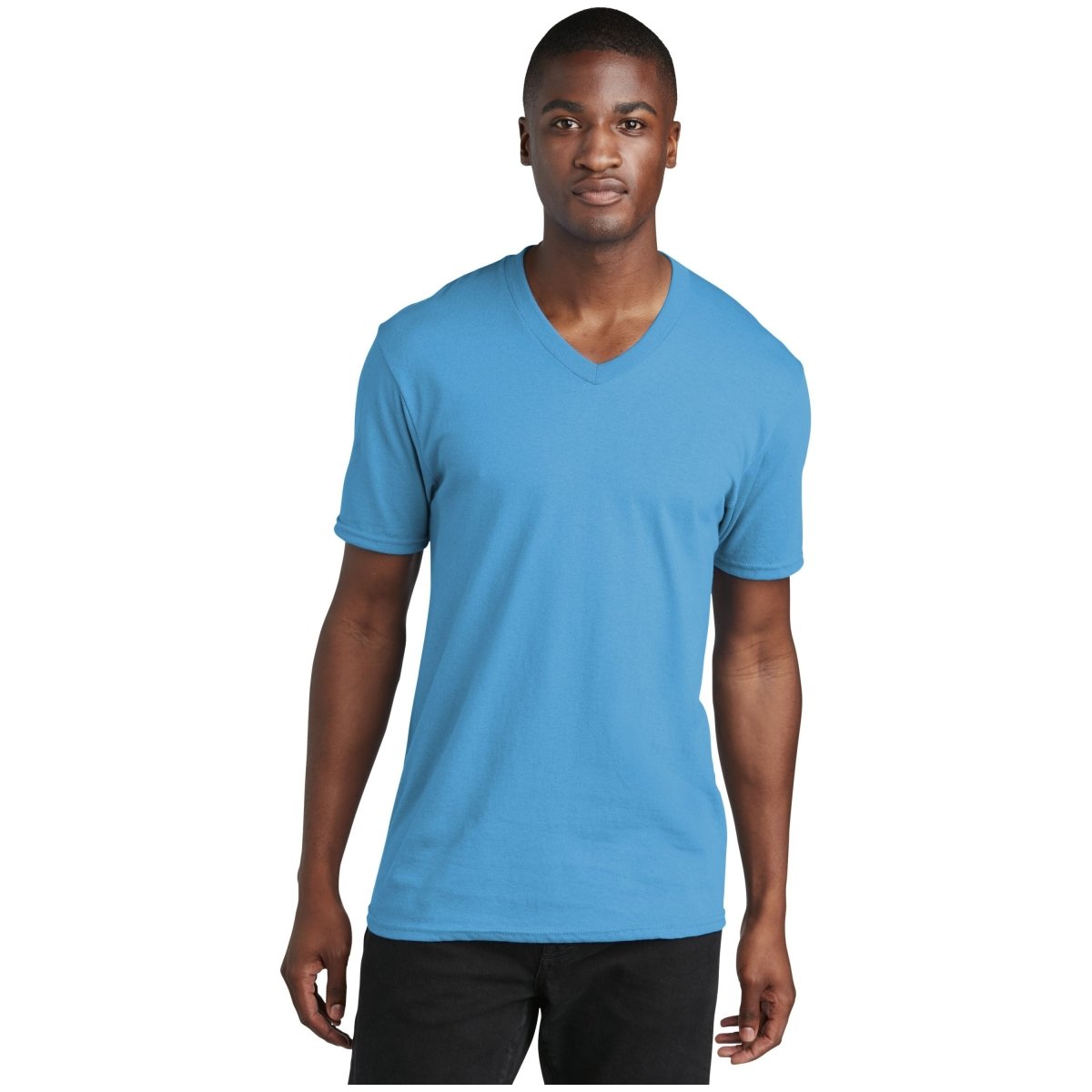 Port & Company® Core Cotton V - Neck Tee PC54V Aquatic Blue S Short Sleeve T-Shirts