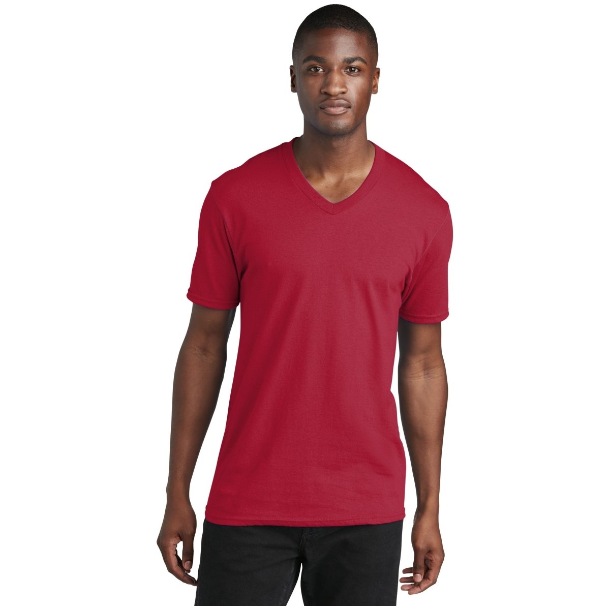 Port & Company® Core Cotton V - Neck Tee PC54V Red S Short Sleeve T-Shirts