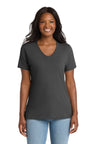 Port & Company LPC54V Women's Core Cotton V - Neck Tee Charcoal M Short Sleeve T-Shirts
