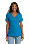 Port & Company LPC54V Women's Core Cotton V - Neck Tee Sapphire M Short Sleeve T-Shirts
