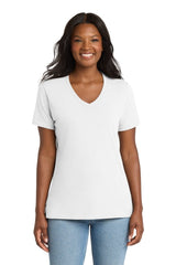 Port & Company LPC54V Women's Core Cotton V - Neck Tee White M Short Sleeve T-Shirts