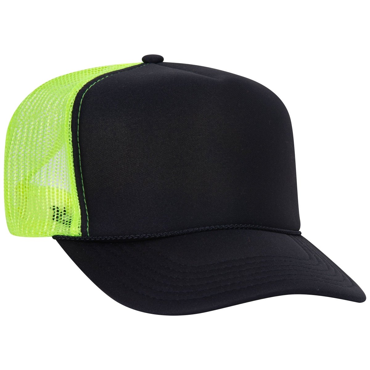Premium High Profile Foam Trucker Hat Black/Black/Neon Yellow Caps