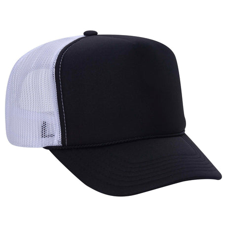 Premium High Profile Foam Trucker Hat Black/Black/White Caps