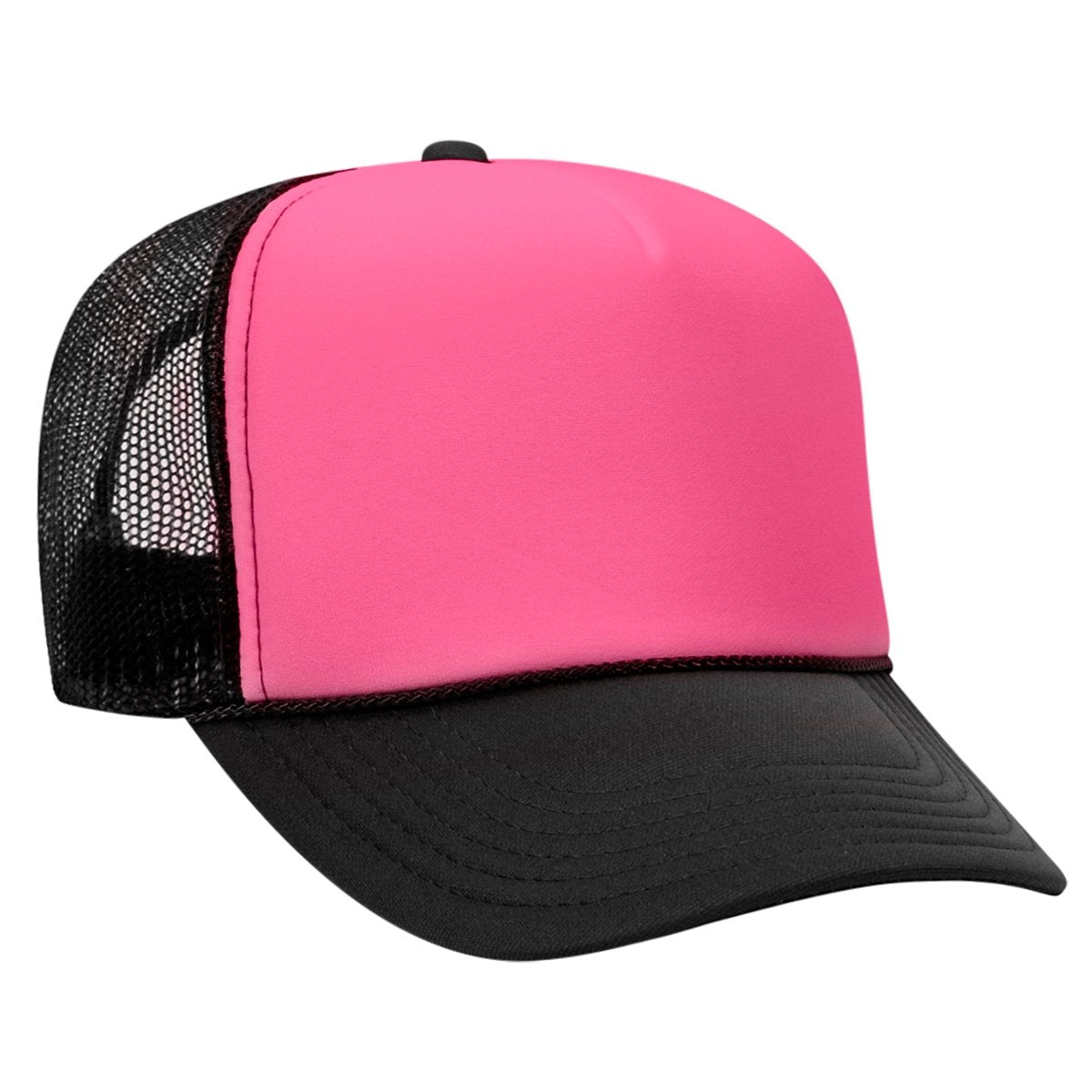 Premium High Profile Foam Trucker Hat Black/Neon Pink/Black Caps
