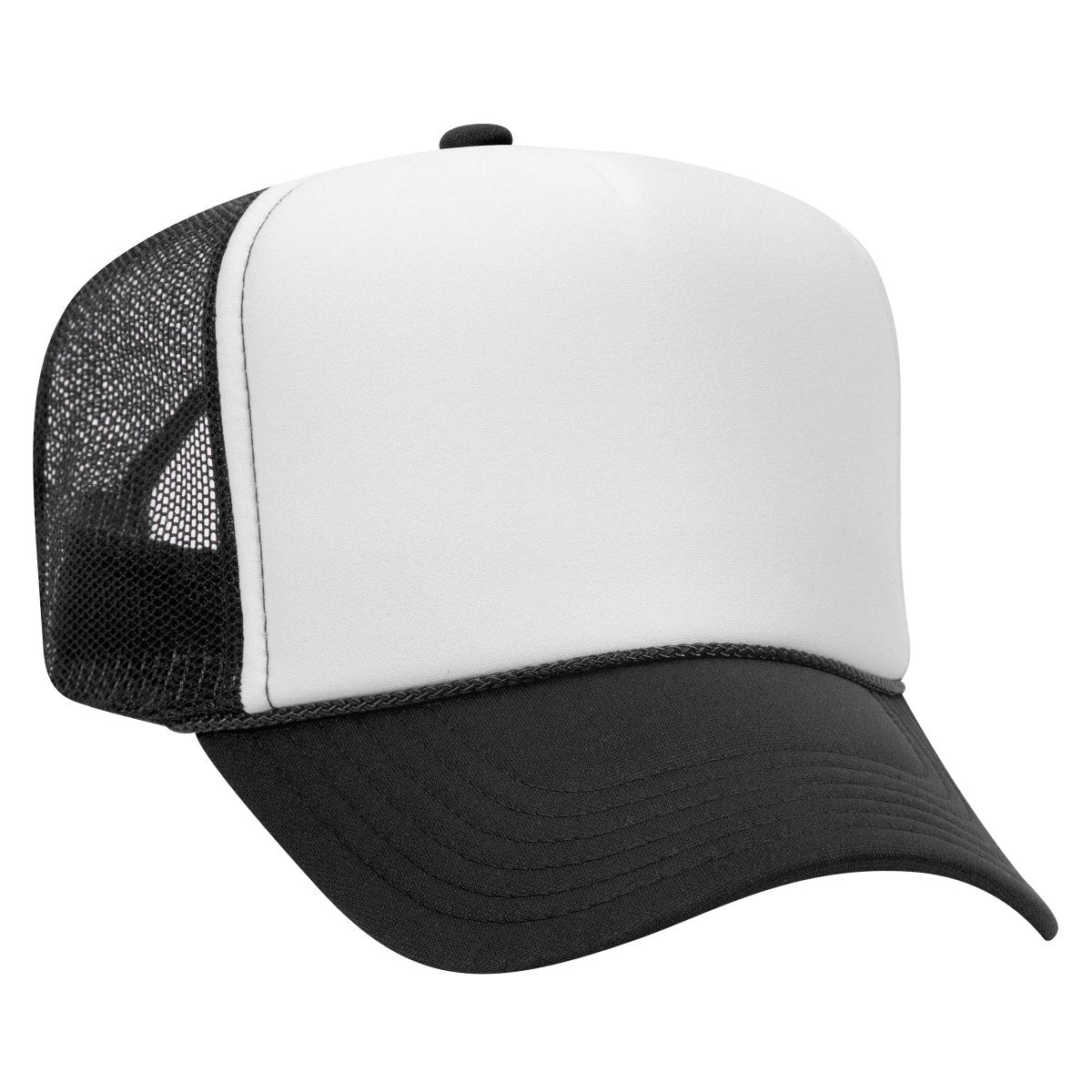 Premium High Profile Foam Trucker Hat Black/White/Black Caps