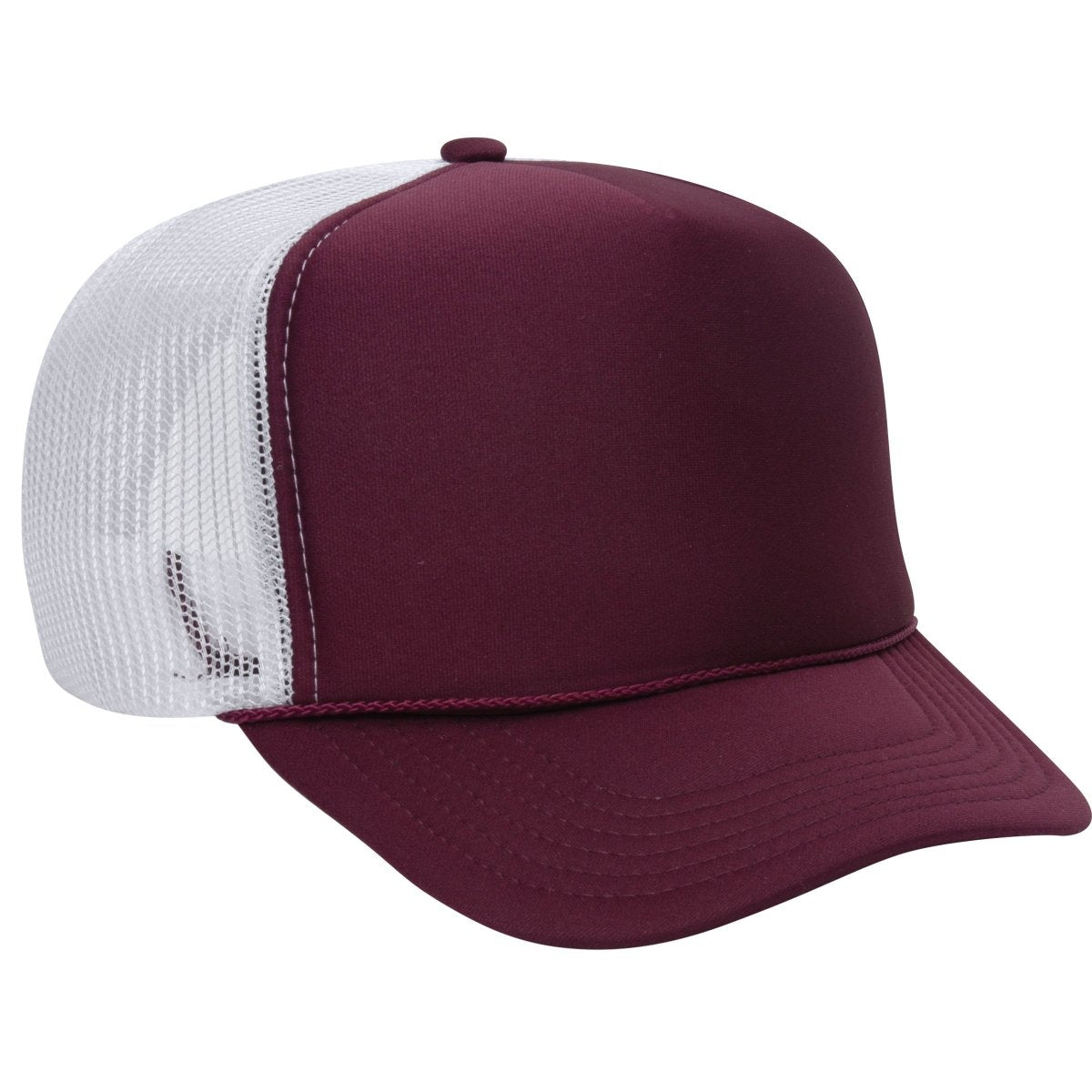 Premium High Profile Foam Trucker Hat Maroon/Maroon/White Caps