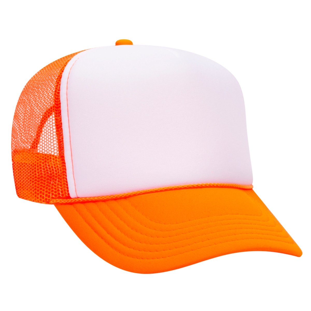 Premium High Profile Foam Trucker Hat Neon Orange/White/Neon Orange Caps