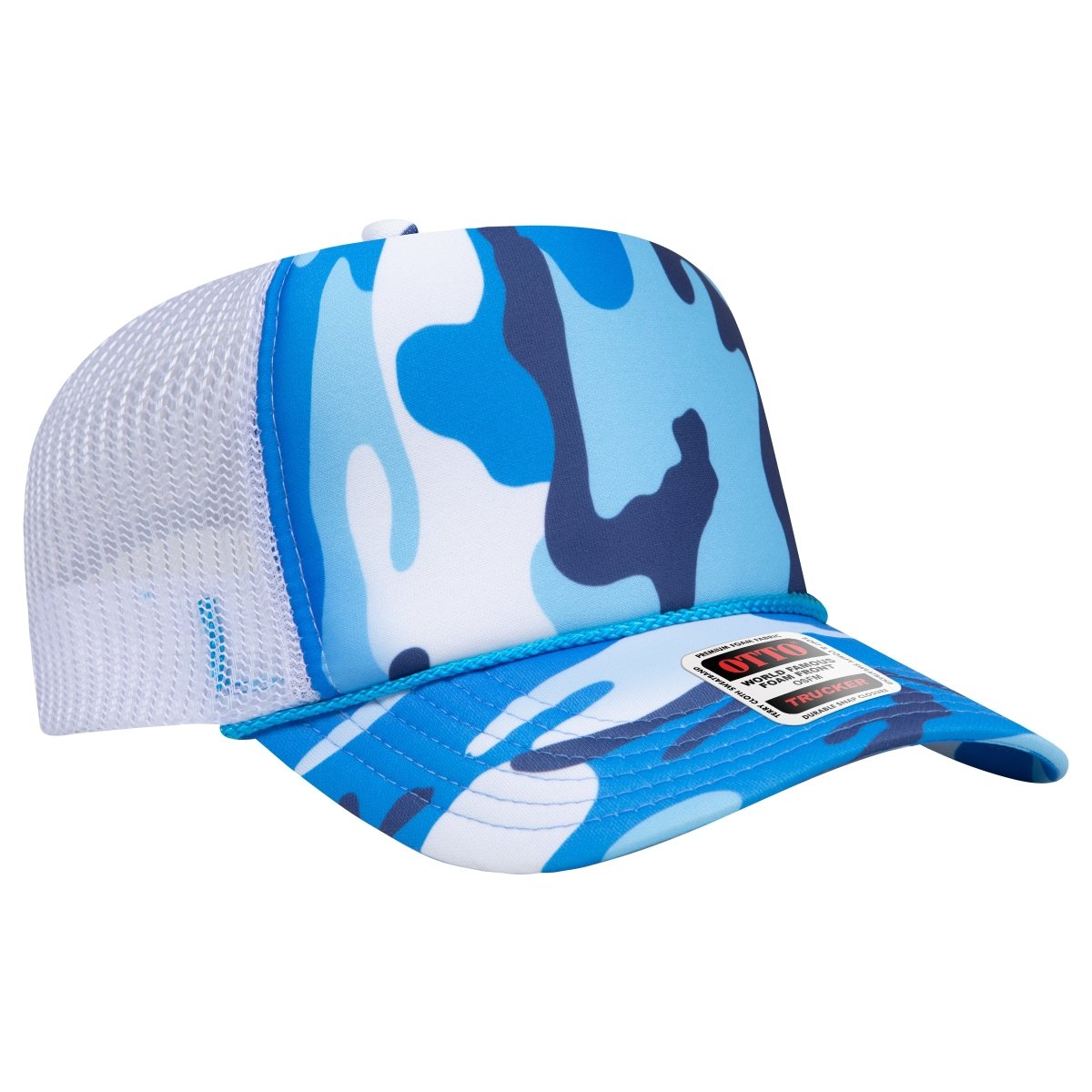 Premium High Profile Foam Trucker Hat Sky Camo/White Caps
