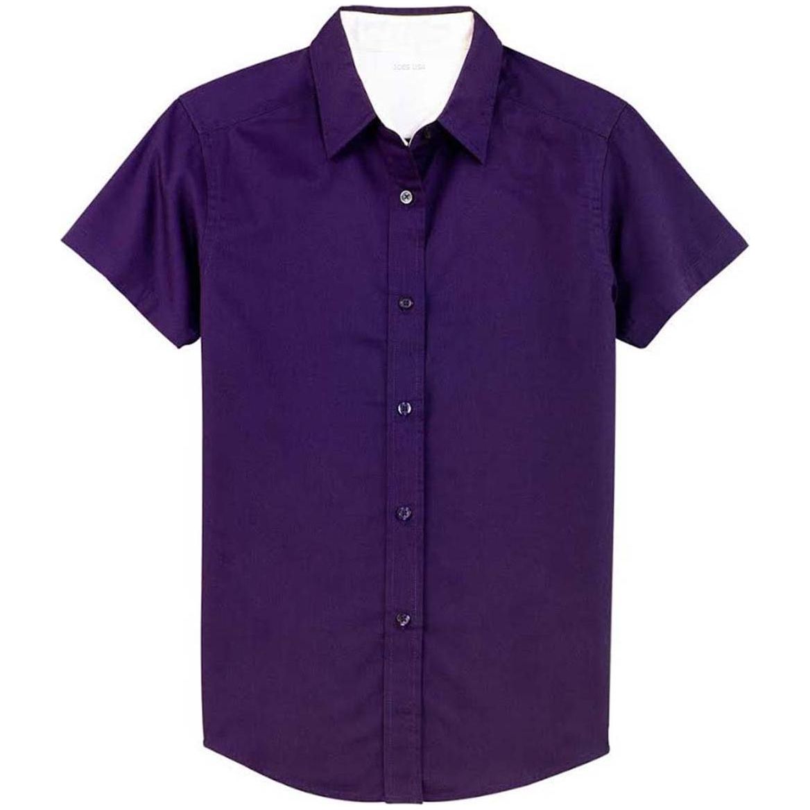 Womens Short Sleeve Wrinkle Resistant Easy Care Shirts-Purple/LightStone Joe's USA Purple / Light Stone X-Small